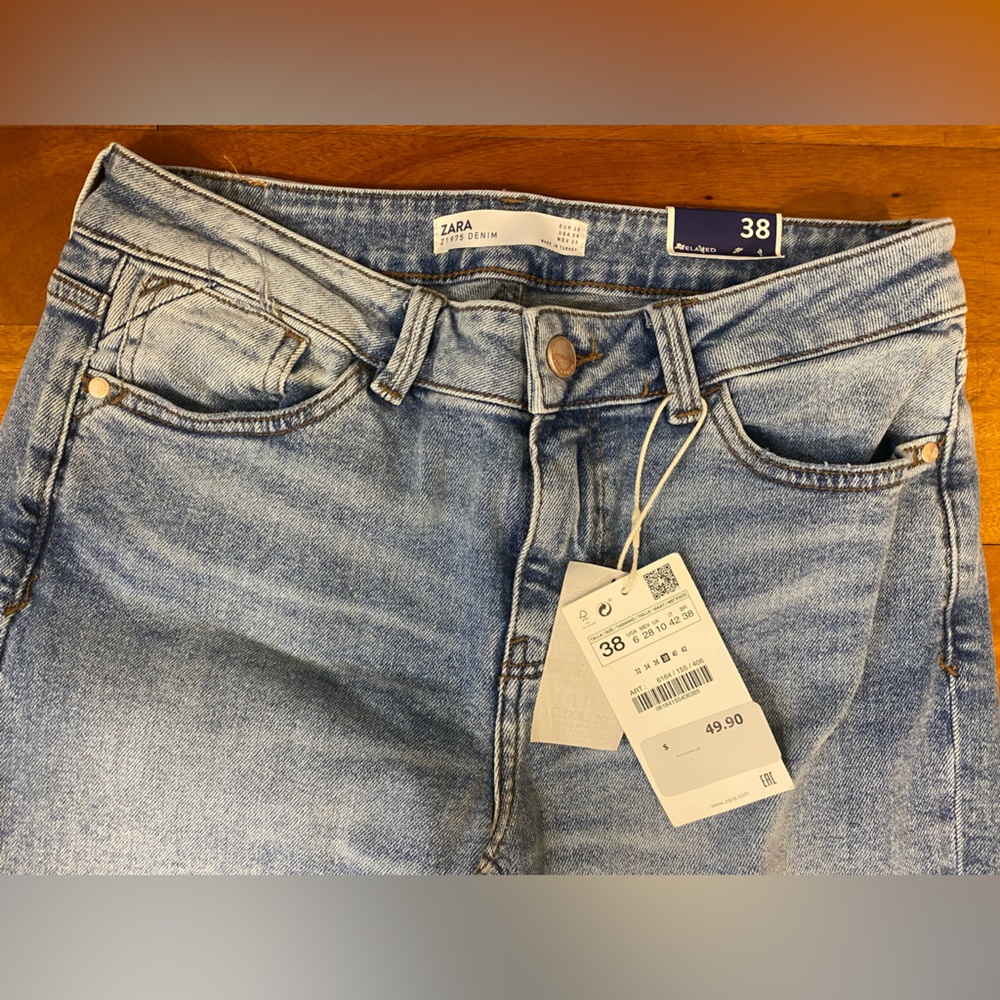 NWT Zara Basic Z1975 Denim Straight Leg Ankle Pearl Cuff Jean Size 06/38 - Picture 5 of 9